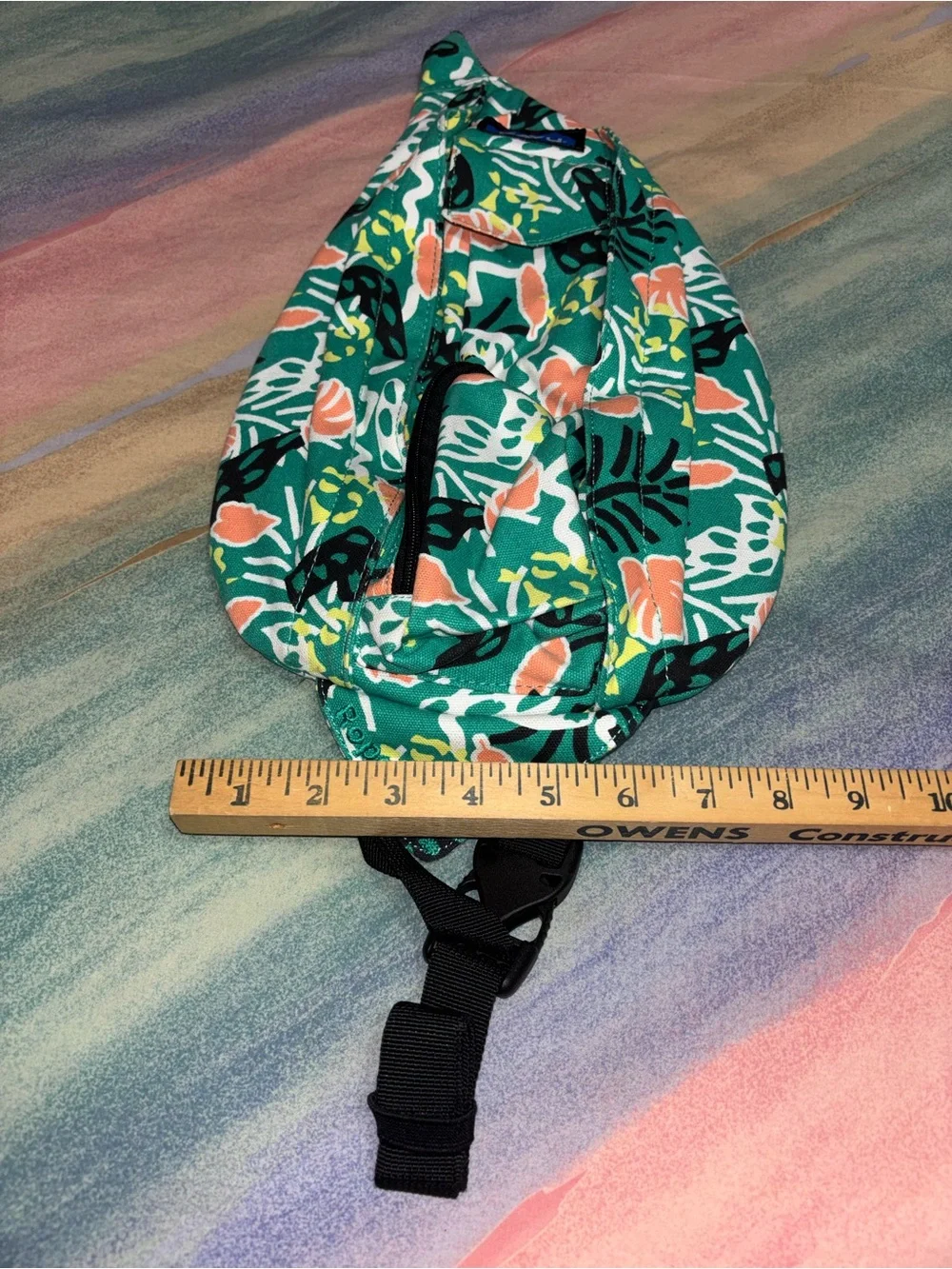 KAVU Rope Sling Bag Tropical Print Teal Crossbody Festival Bag